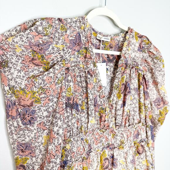 Ulla Johnson Julie Ivory Floral Puff Sleeve V Neck Tiered Mini Dress NEW 10 $445 - Picture 5 of 10